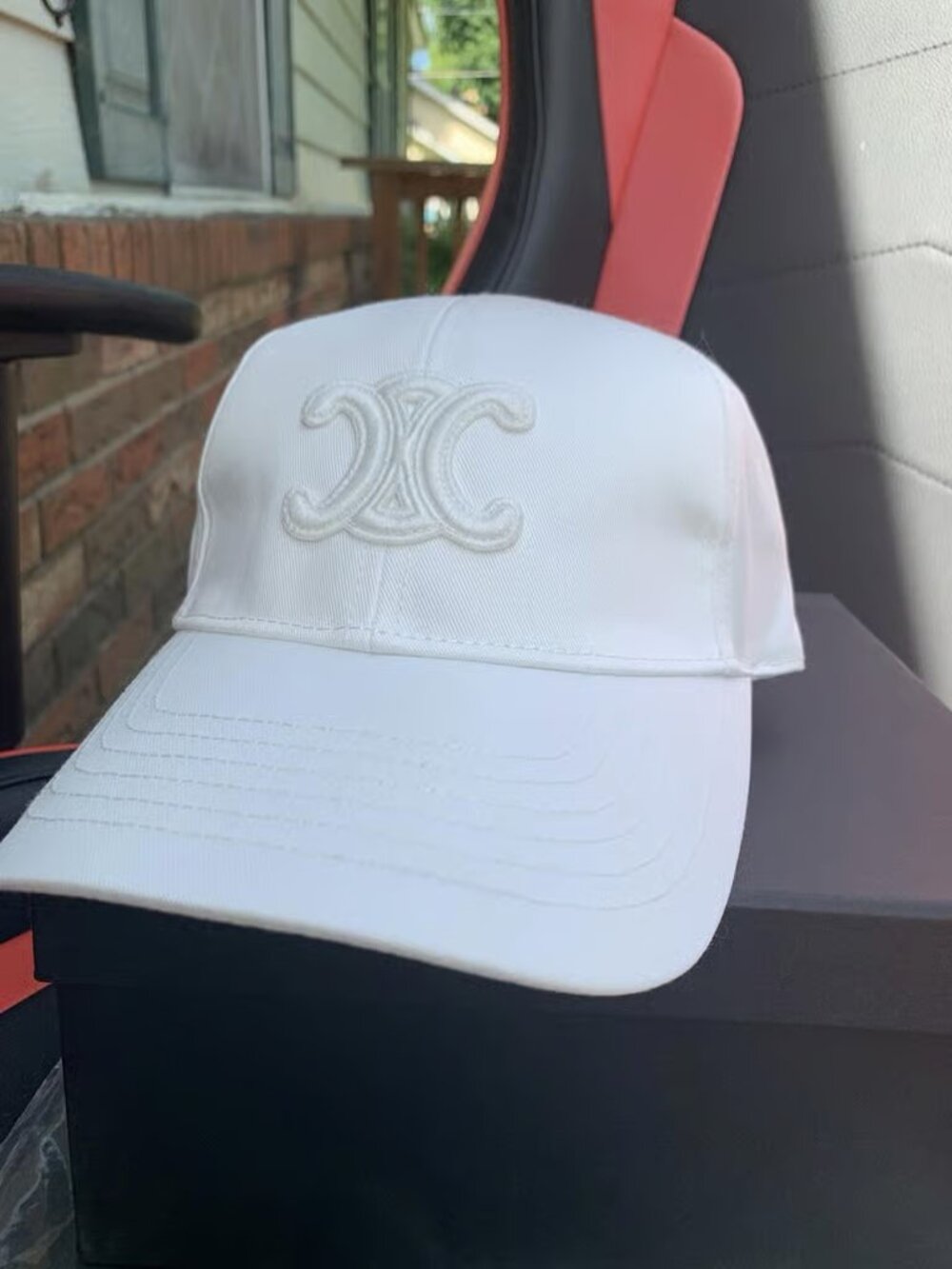 Celine Cotton Baseball Cap Hat Men Women Wash LOGO Size M Triomphe White New